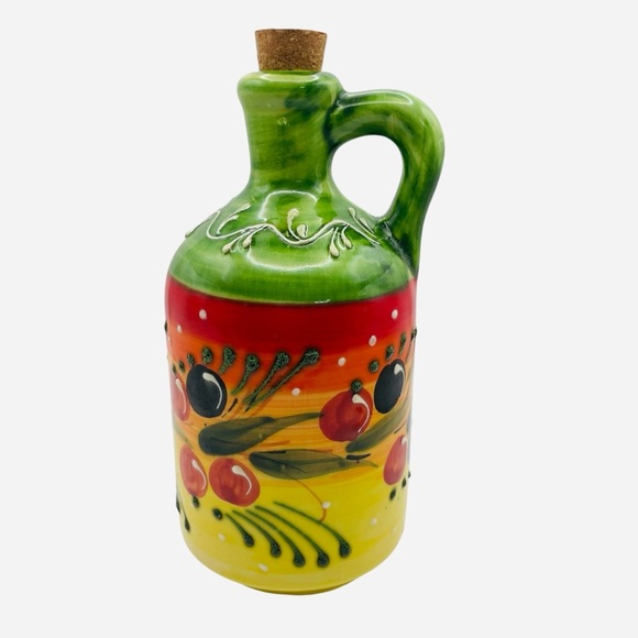 Spanish Oil Pourer. Spanish HNOS PEDRAZ Hand Painted Pottery Pitcher, Oil Jar - Picture 2 of 9